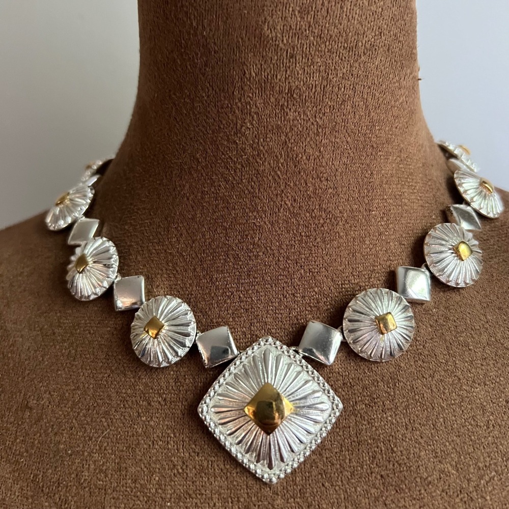 Avon Vintage Mixed Metal Sunburst Geometric Statement Necklace 16-19in Western